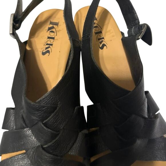 Korks Barango Wooden block heels Sandal Leather Cushioned Footbed Black Size 8 - Picture 6 of 8